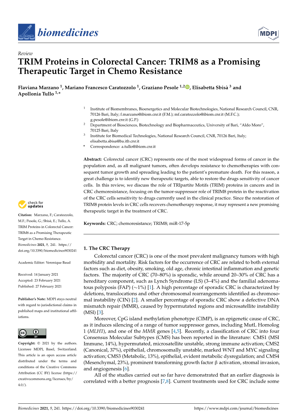 TRIM Proteins in Colorectal Cancer: TRIM8 As a Promising Therapeutic Target in Chemo Resistance