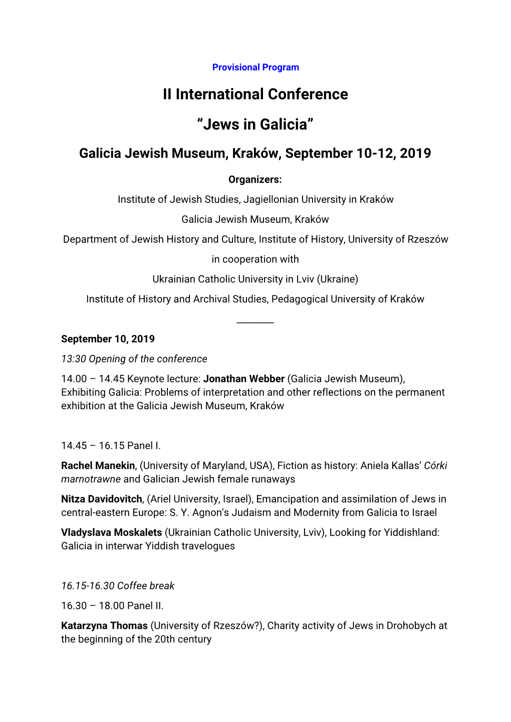 II International Conference “Jews in Galicia”