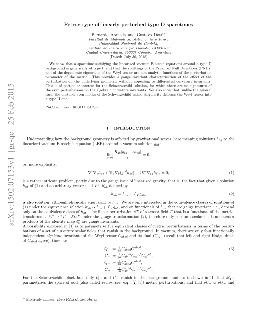 Petrov Type of Linearly Perturbed Type D Spacetimes