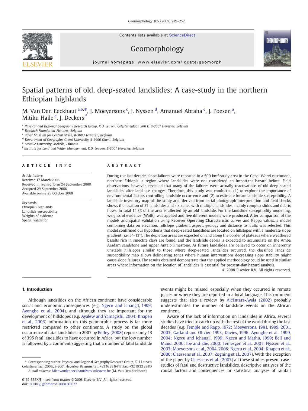 Spatial Patterns of Old, Deep-Seated Landslides: a Case-Study in the Northern Ethiopian Highlands