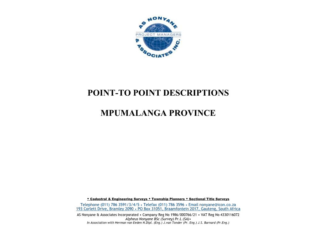 Point-To Point Descriptions Mpumalanga Province