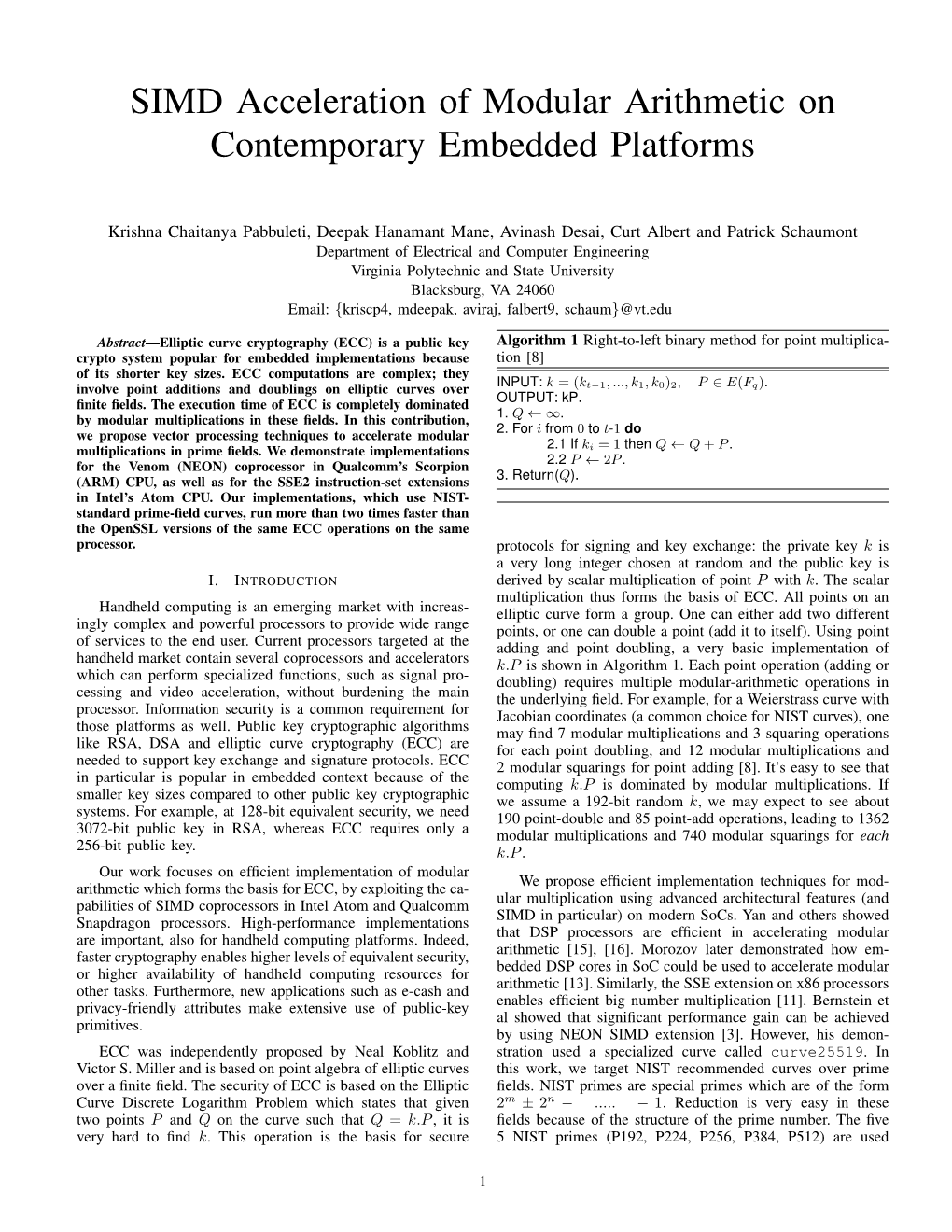 SIMD Acceleration of Modular Arithmetic on Contemporary Embedded Platforms