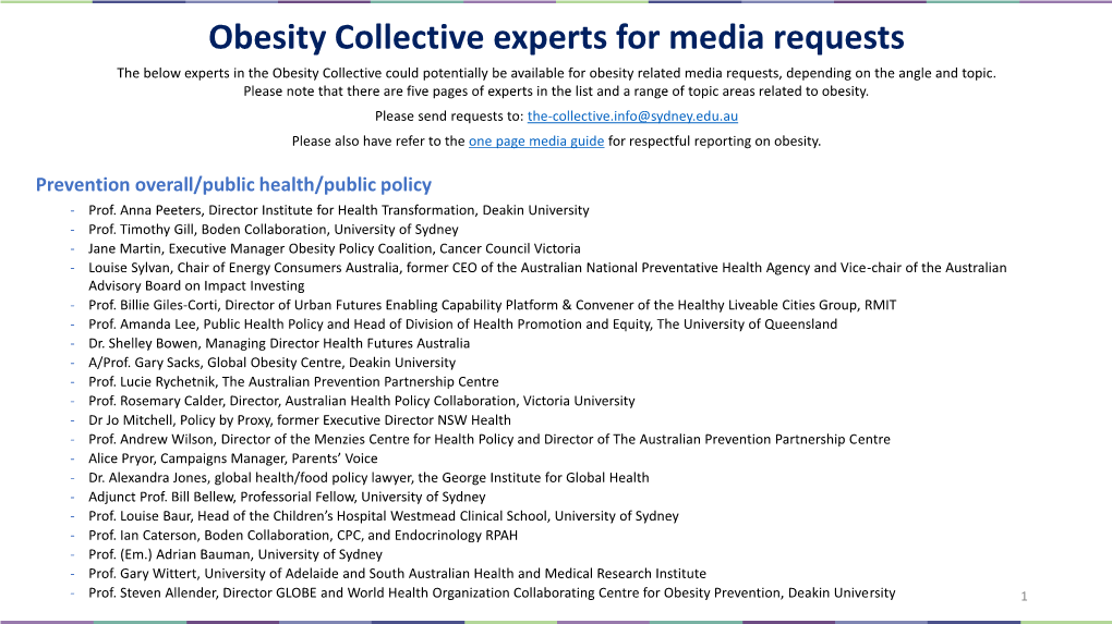 Obesity Collective Experts for Media Requests