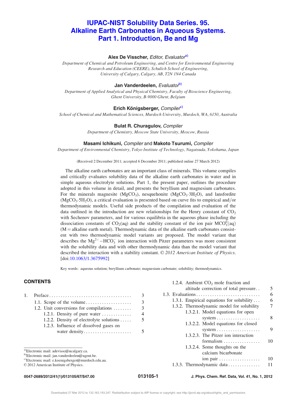 IUPAC-NIST Solubility Data Series. 95. Alkaline Earth Carbonates in Aqueous Systems