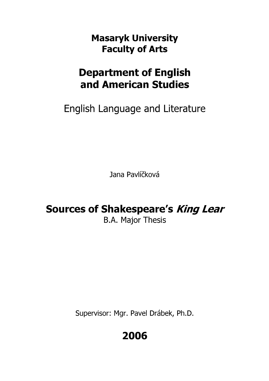 Department of English and American Studies English