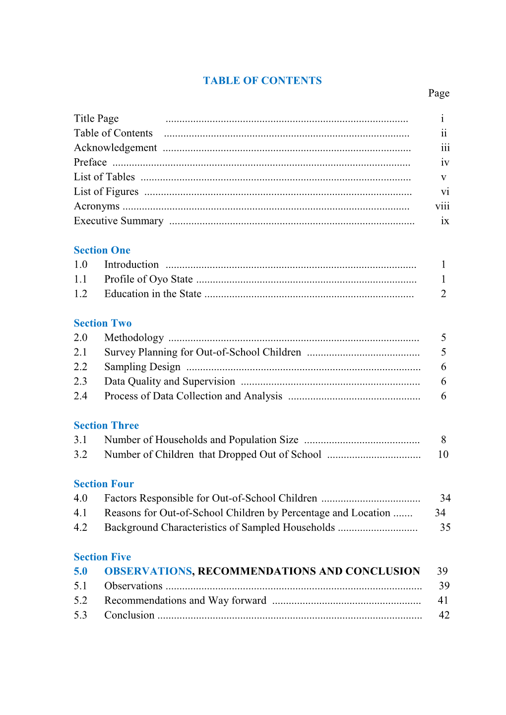 TABLE of CONTENTS Page Title Page