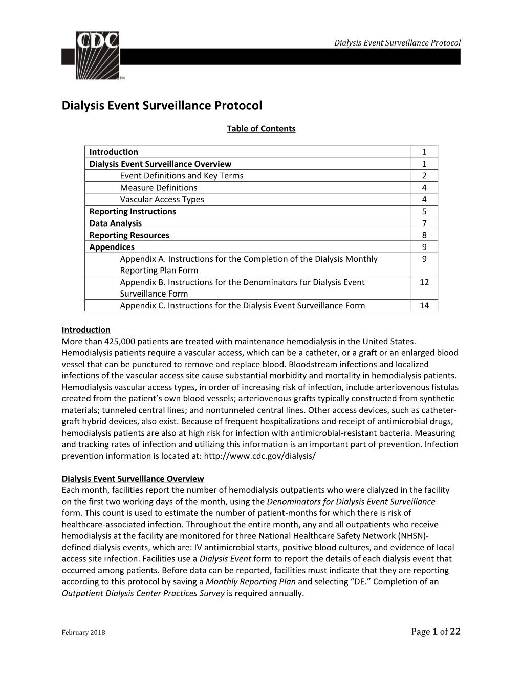 NHSN Dialysis Event Surveillance Protocol