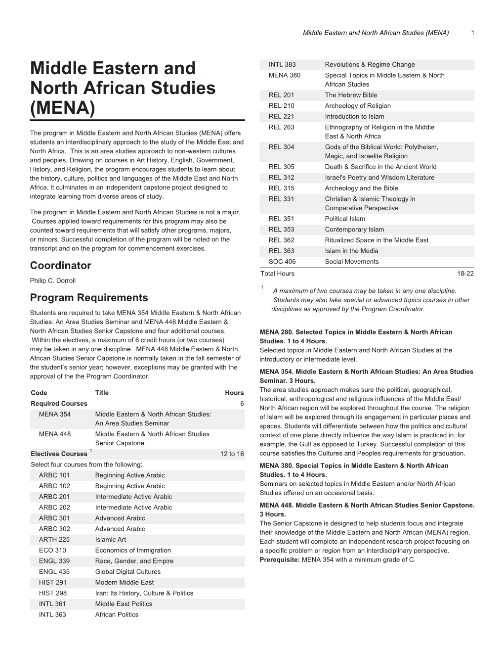 Middle Eastern and North African Studies (MENA) 1