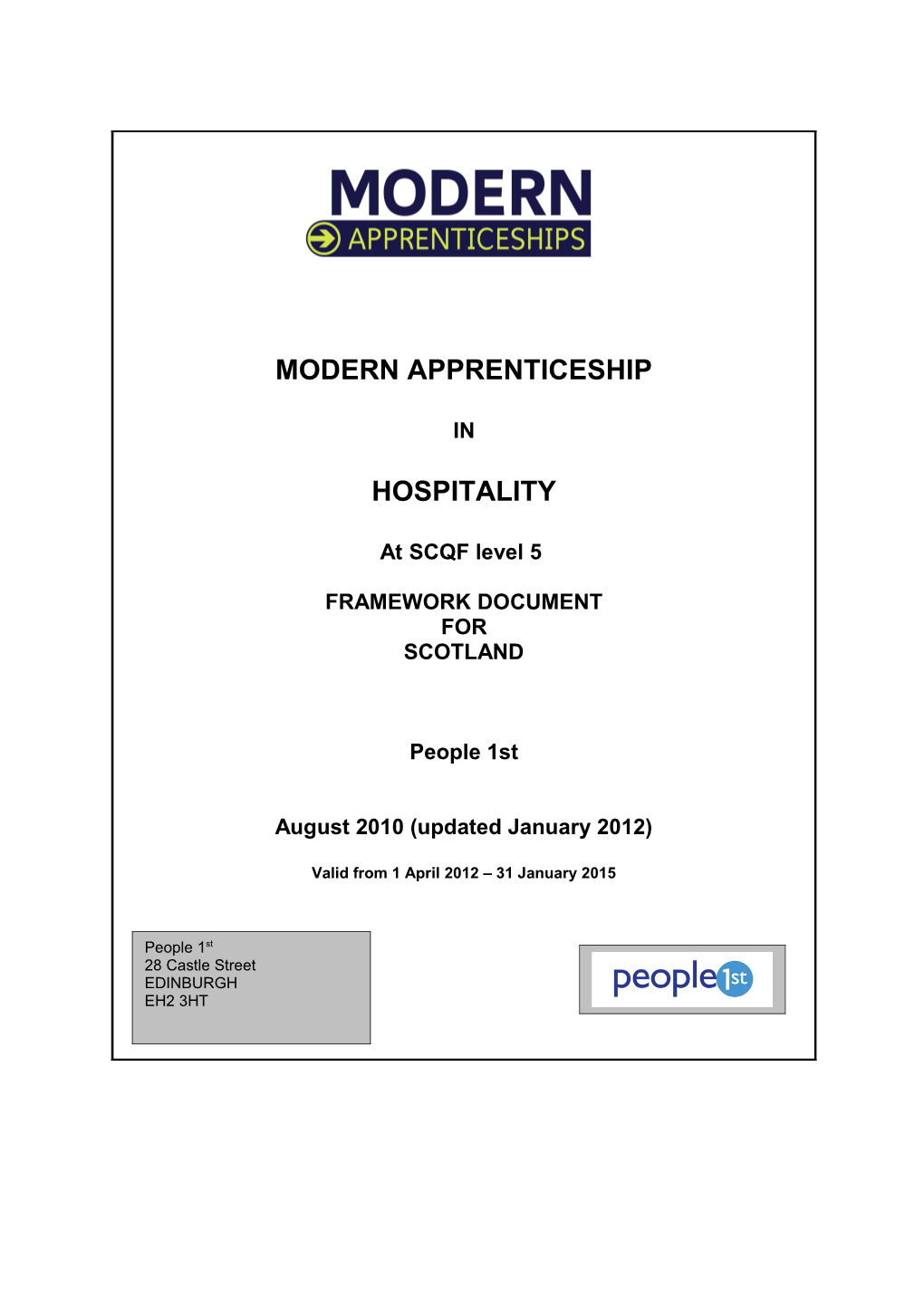 People1st Modern Apprenticeship in Hospitality SCQF Level 5 August 2010