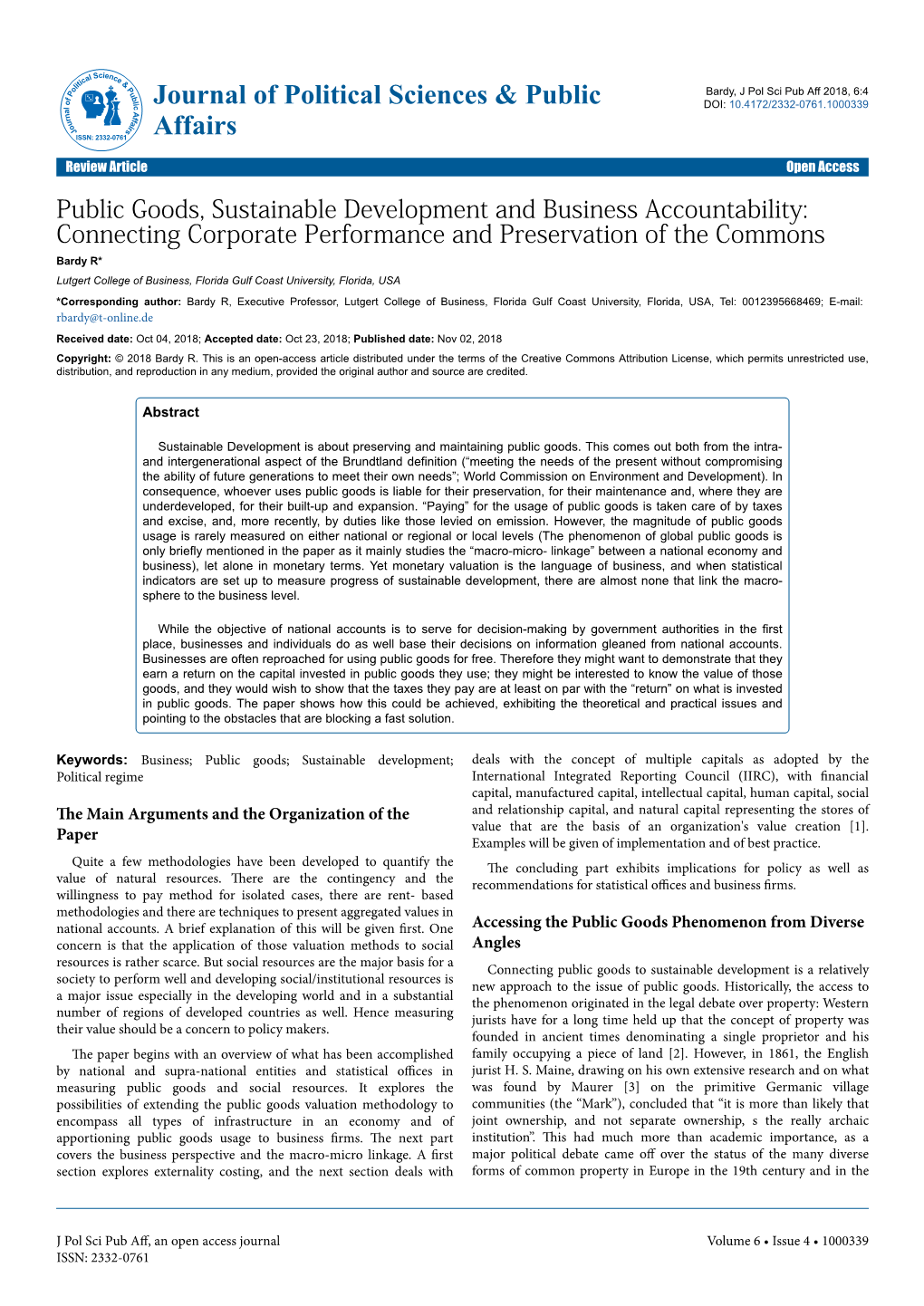 Public Goods, Sustainable Development and Business Accountability