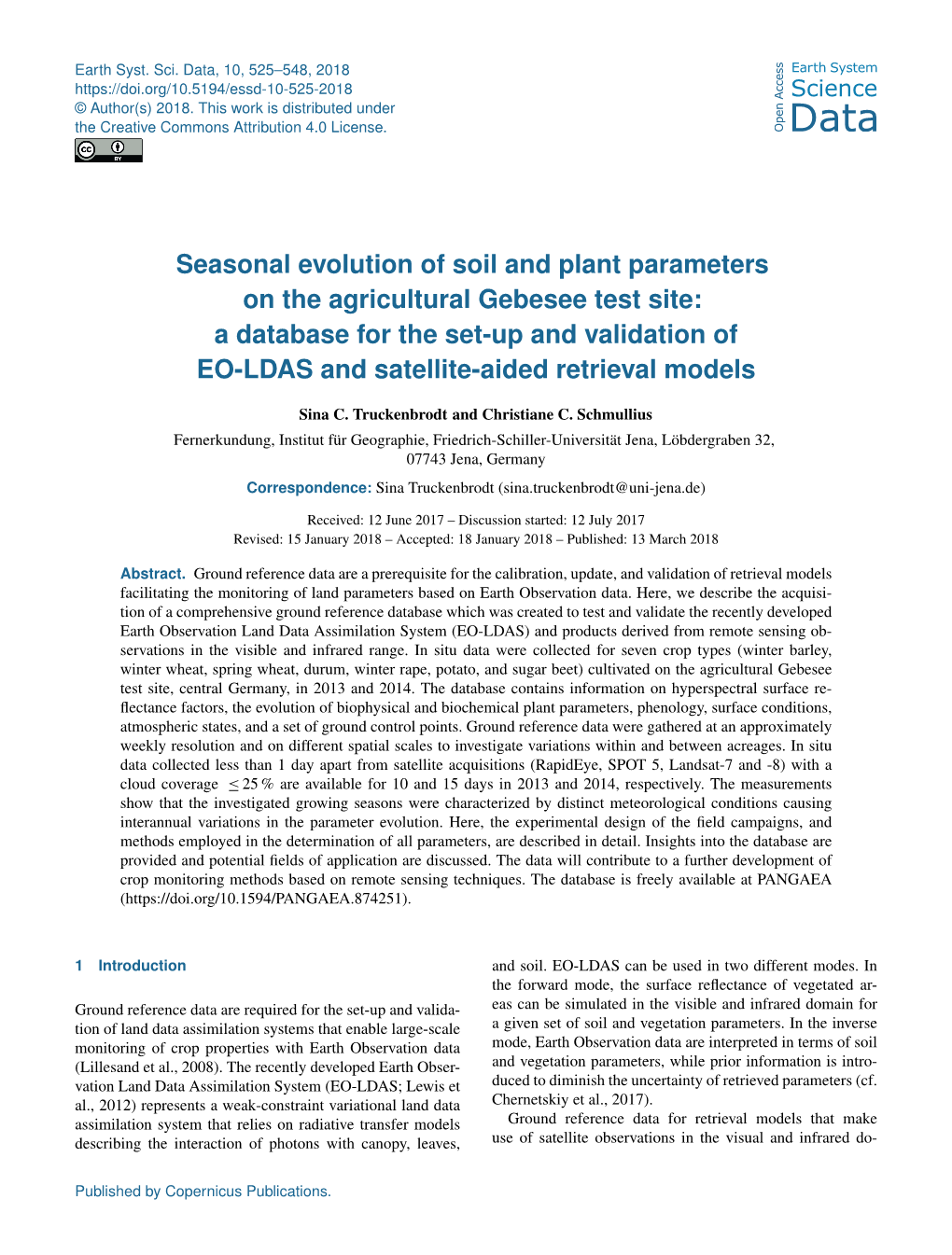 Seasonal Evolution of Soil and Plant Parameters on the Agricultural Gebesee Test Site