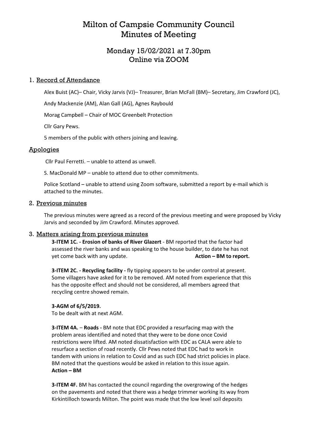 Milton of Campsie Community Council Minutes of Meeting