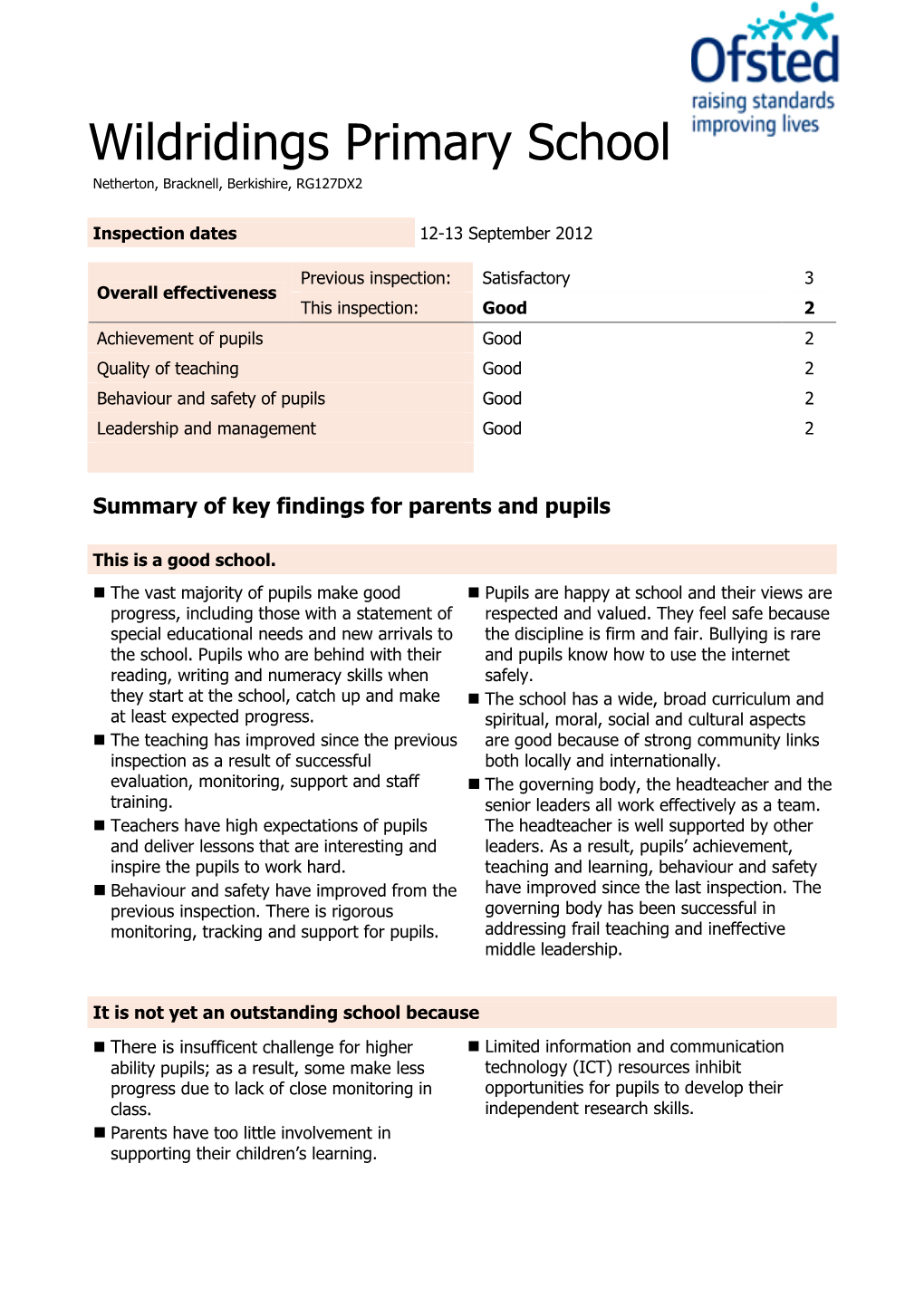 Wildridings Primary School Netherton, Bracknell, Berkishire, RG127DX2