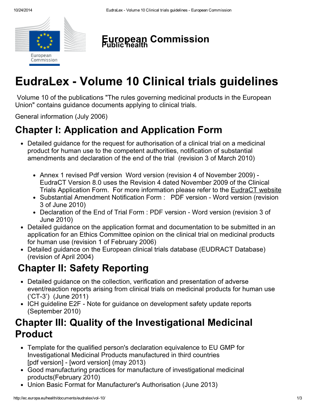 Eudralex - Volume 10 Clinical Trials Guidelines - European Commission