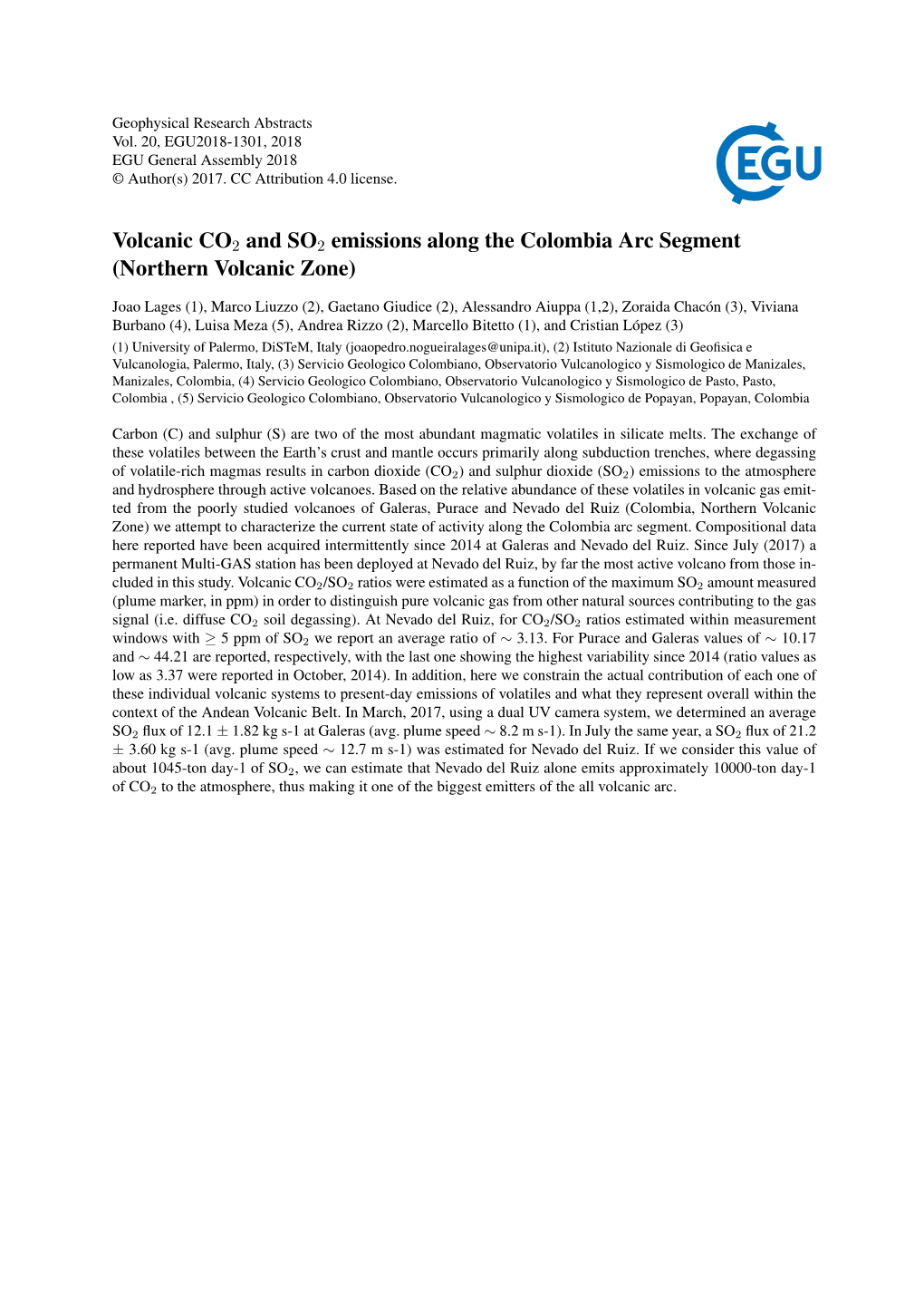 Volcanic CO2 and SO2 Emissions Along the Colombia Arc Segment (Northern Volcanic Zone)