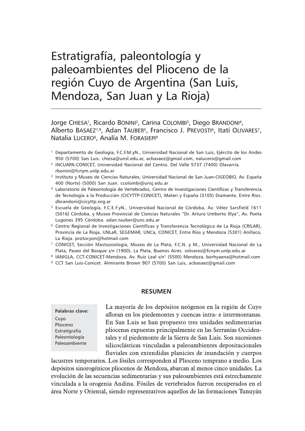 Estratigrafía, Paleontología Y Paleoambientes Del Plioceno De La Región Cuyo 287