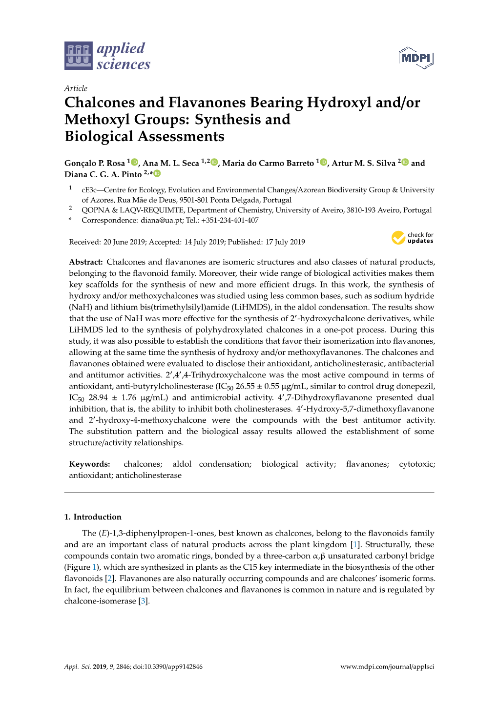 Chalcones and Flavanones Bearing Hydroxyl And/Or Methoxyl Groups: Synthesis and Biological Assessments