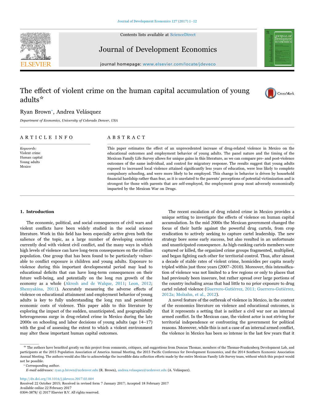 The Effect of Violent Crime on the Human Capital Accumulation Of