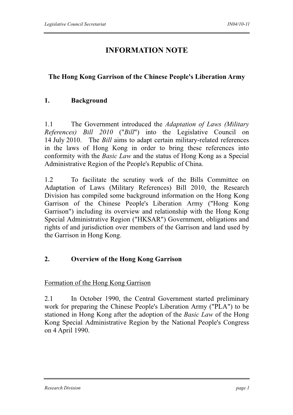 The Hong Kong Garrison of the Chinese People's Liberation Army