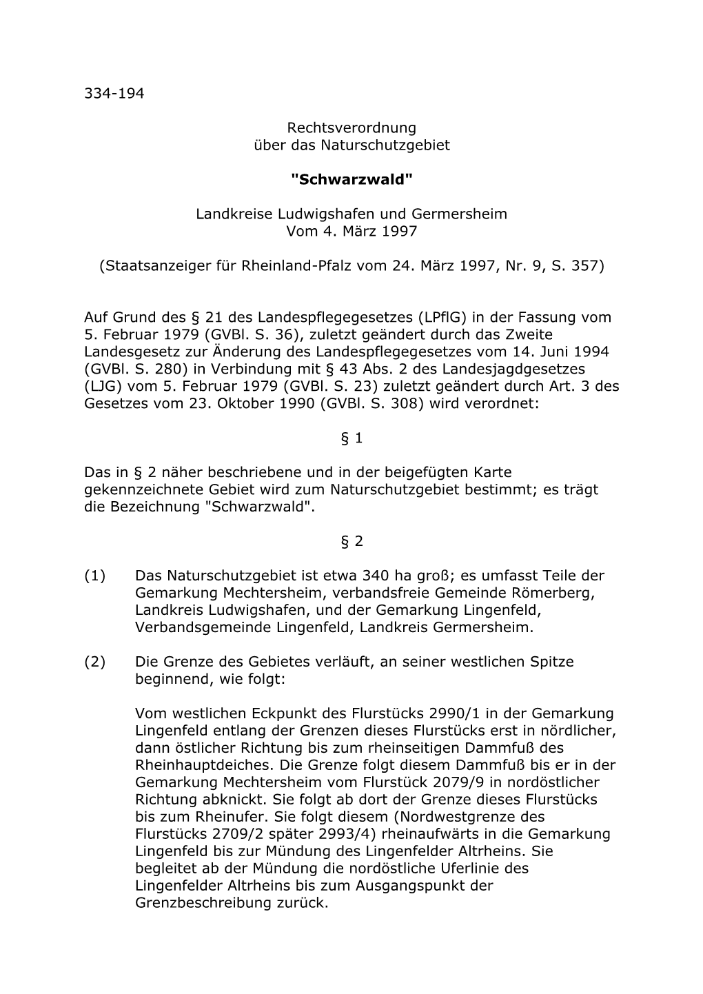 334-194 Rechtsverordnung Über Das Naturschutzgebiet "Schwarzwald