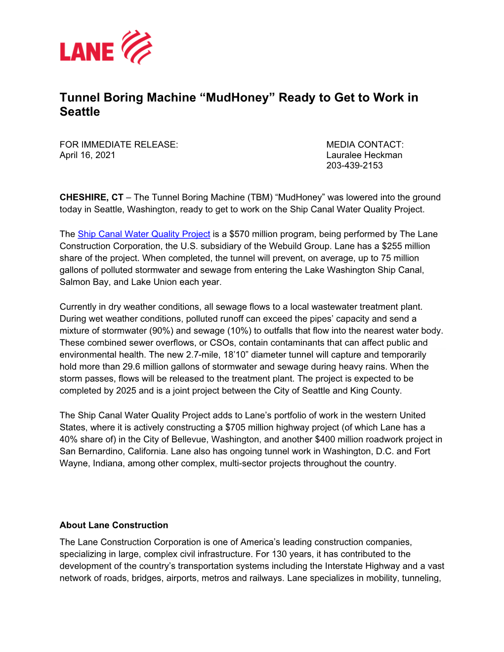 Tunnel Boring Machine “Mudhoney” Ready to Get to Work in Seattle