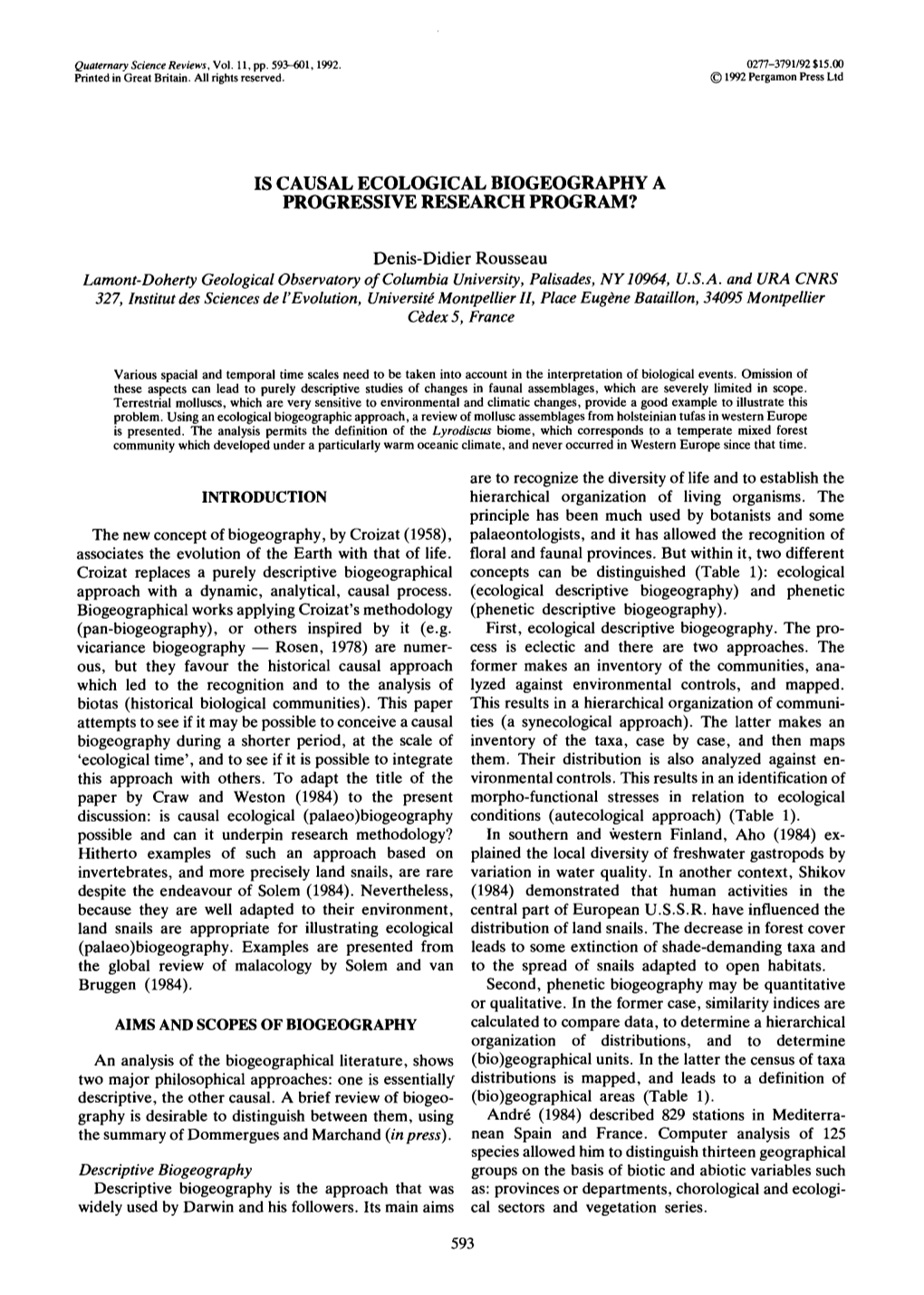 Lamont-Doherty Geological Observatory of Columbia University, Palisades, NY10964, U.S.A. and URA CNRS 327, Institut Des Sciences