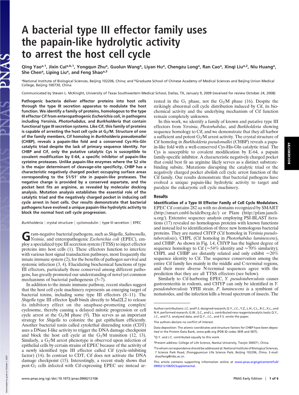 A Bacterial Type III Effector Family Uses the Papain-Like Hydrolytic Activity to Arrest the Host Cell Cycle