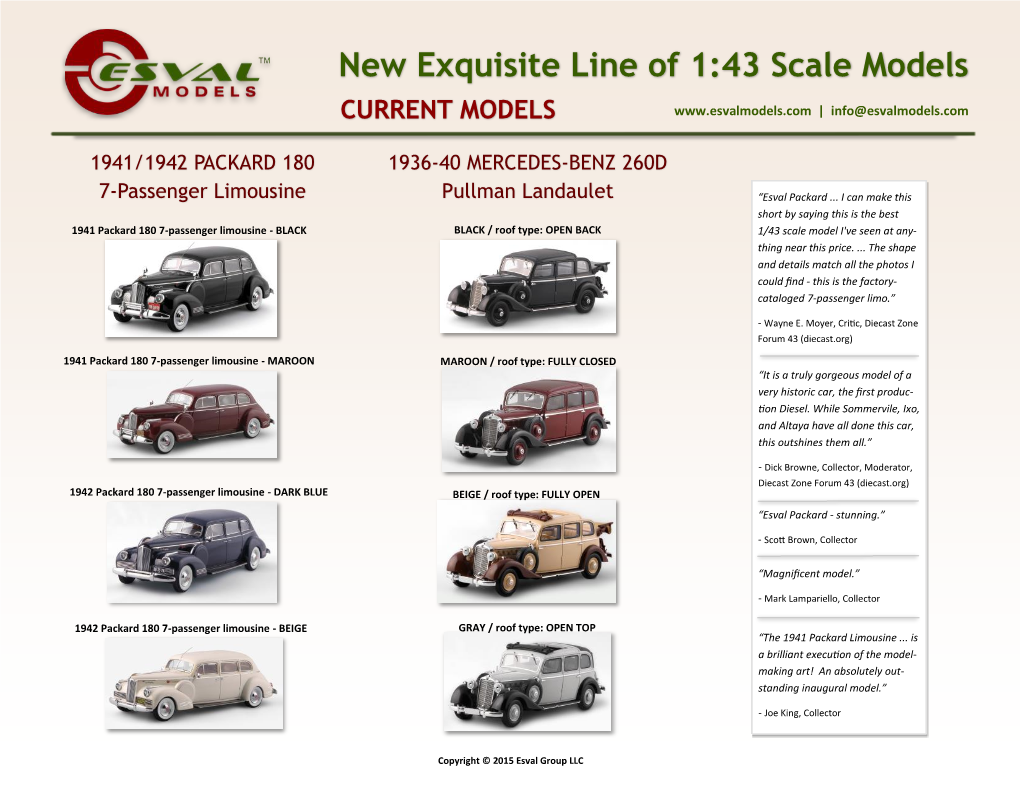 New Exquisite Line of 1:43 Scale Models