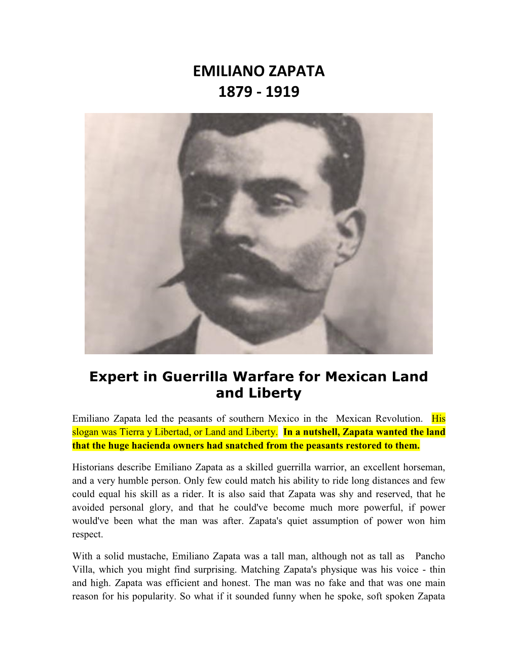 Emiliano Zapata 1879 - 1919