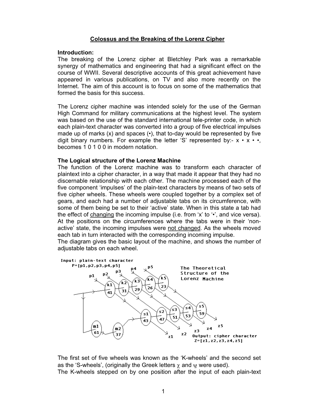 1 Colossus and the Breaking of the Lorenz Cipher Introduction: The