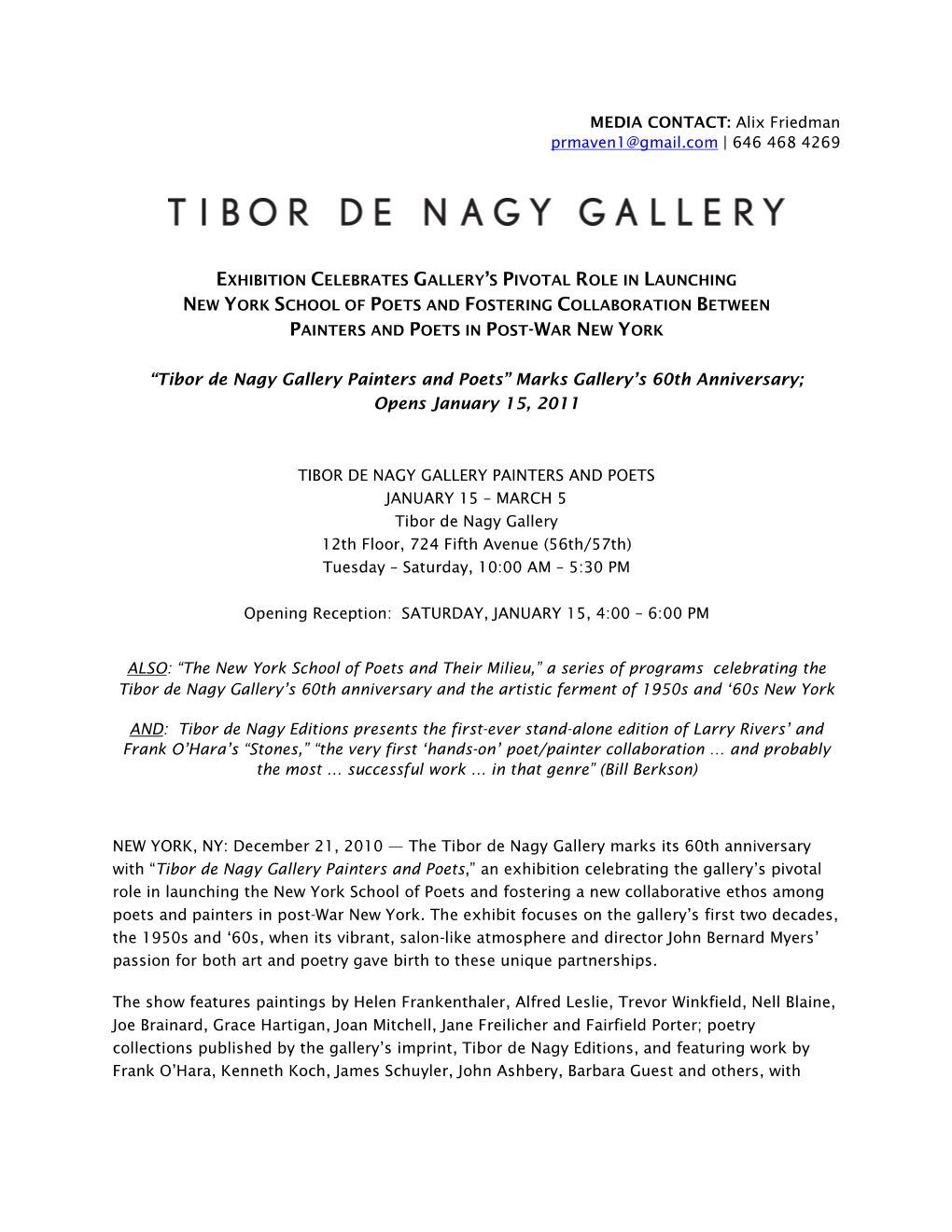 “Tibor De Nagy Gallery Painters and Poets” Marks Gallery's 60Th