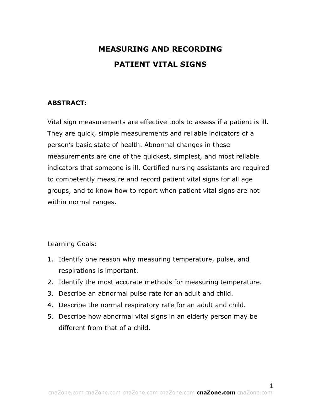 Measuring and Recording Patient Vital Signs