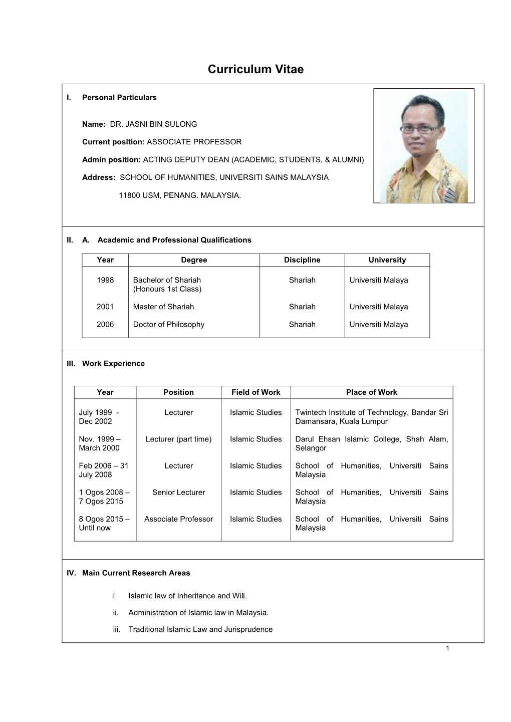 Curriculum Vitae -.: School of Humanities, USM