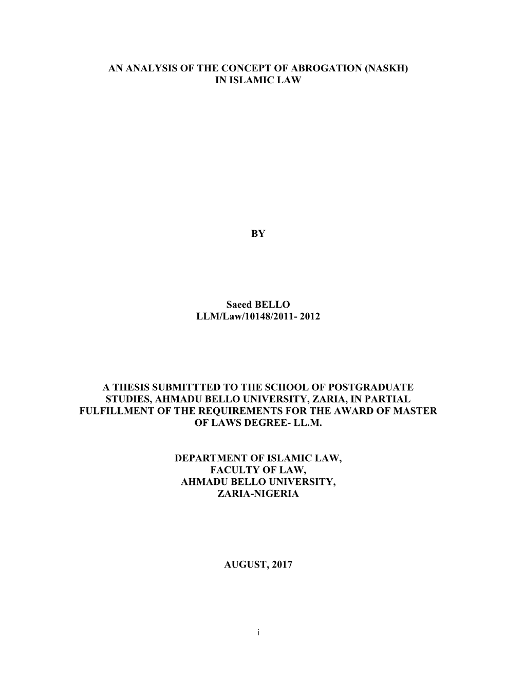 An Analysis of the Concept of Abrogation (Naskh) in Islamic Law