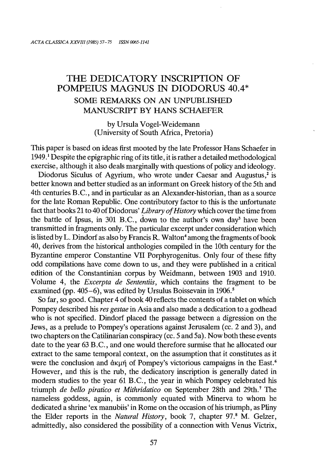 The Dedicatory Inscription of Pompeius Magnus In