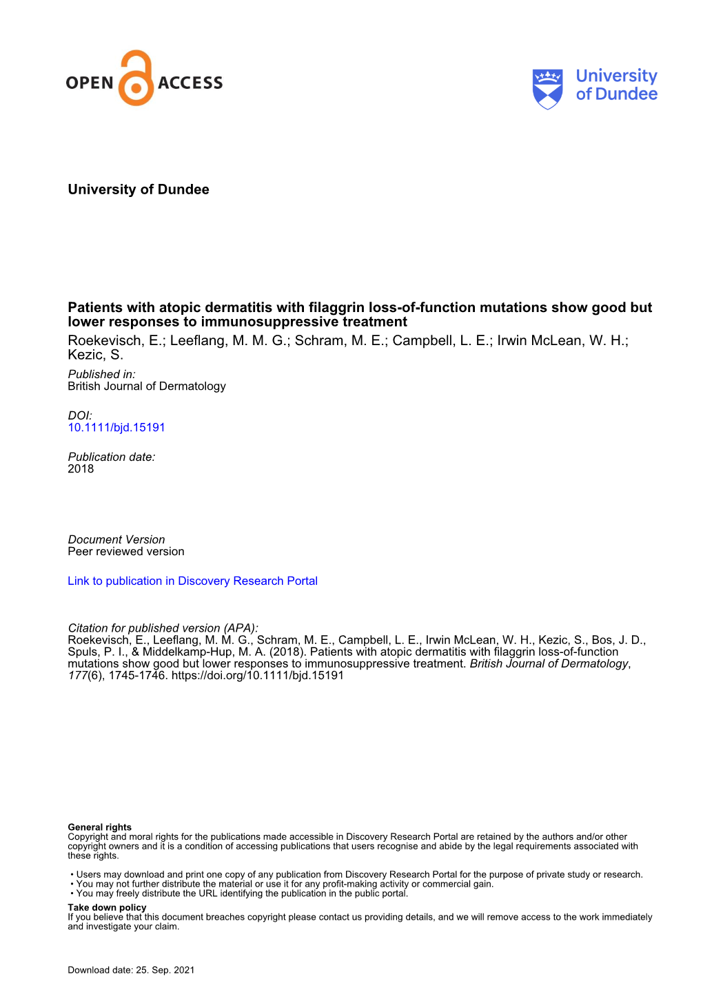 Atopic Dermatitis Patients with Filaggrin Loss‐