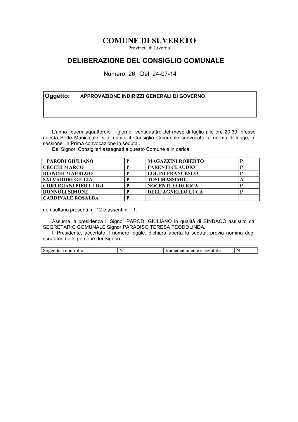 Relazione Del Sindaco Di Inizio Mandato