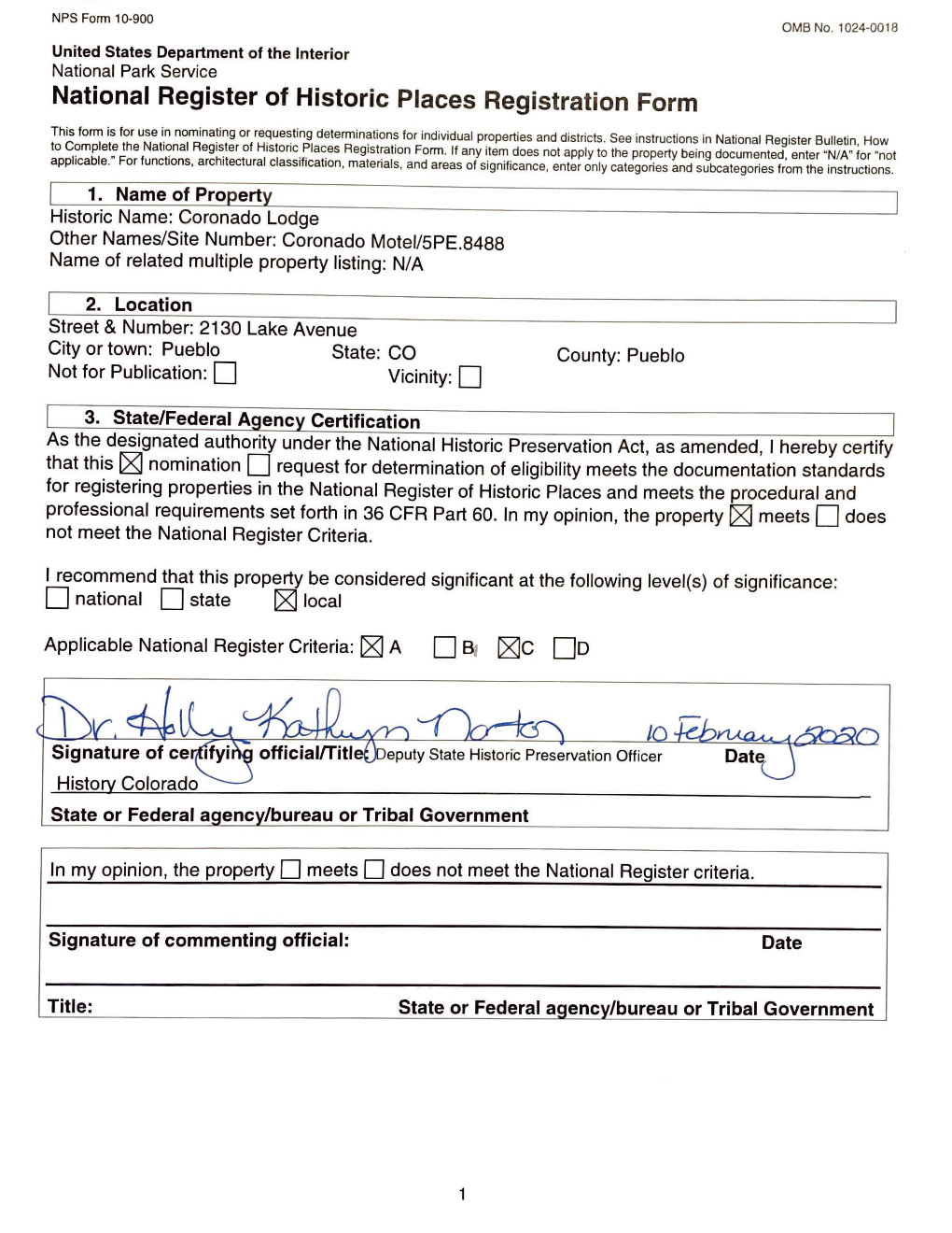 Coronado Lodge National Register Nomination, 5PE