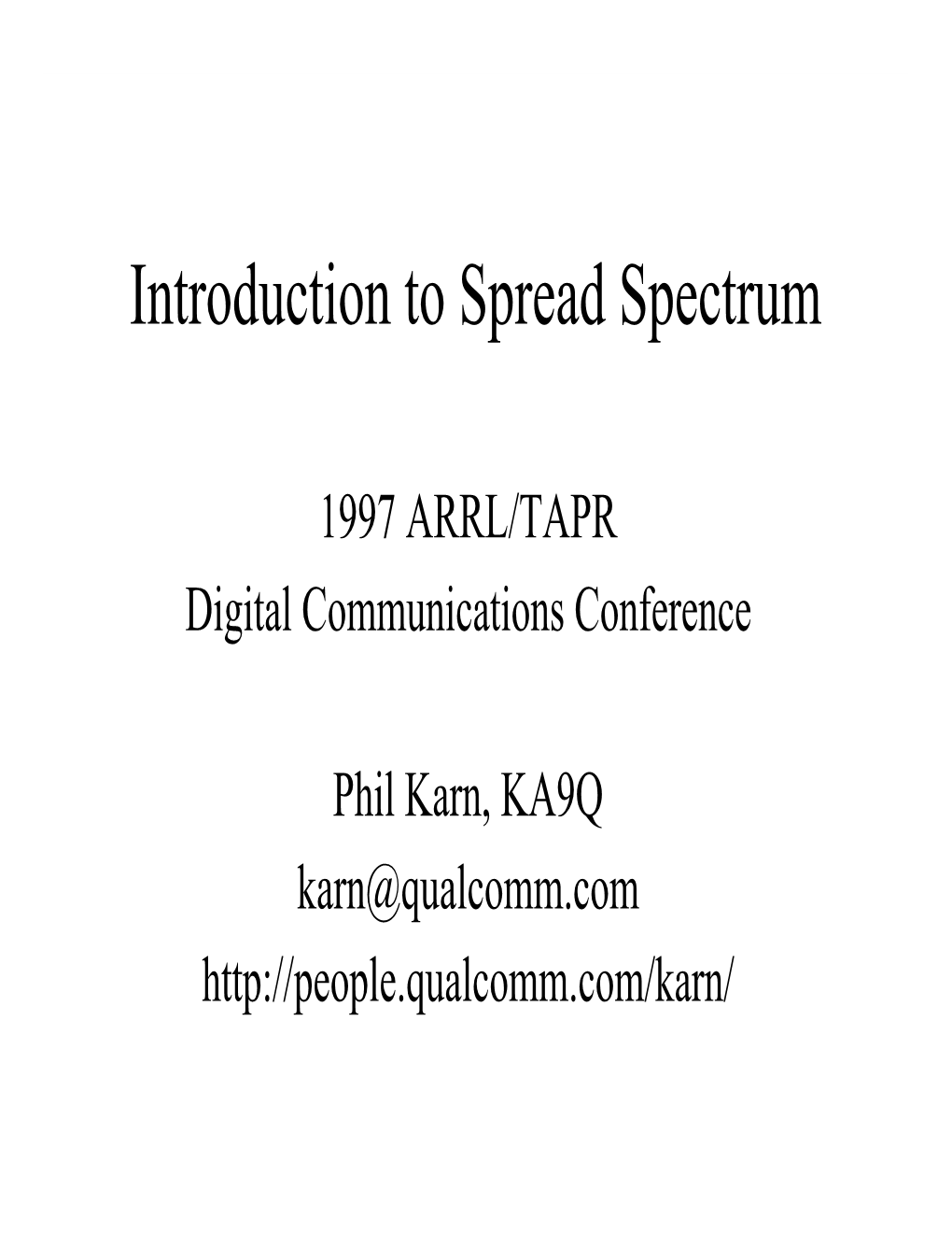 Introduction to Spread Spectrum