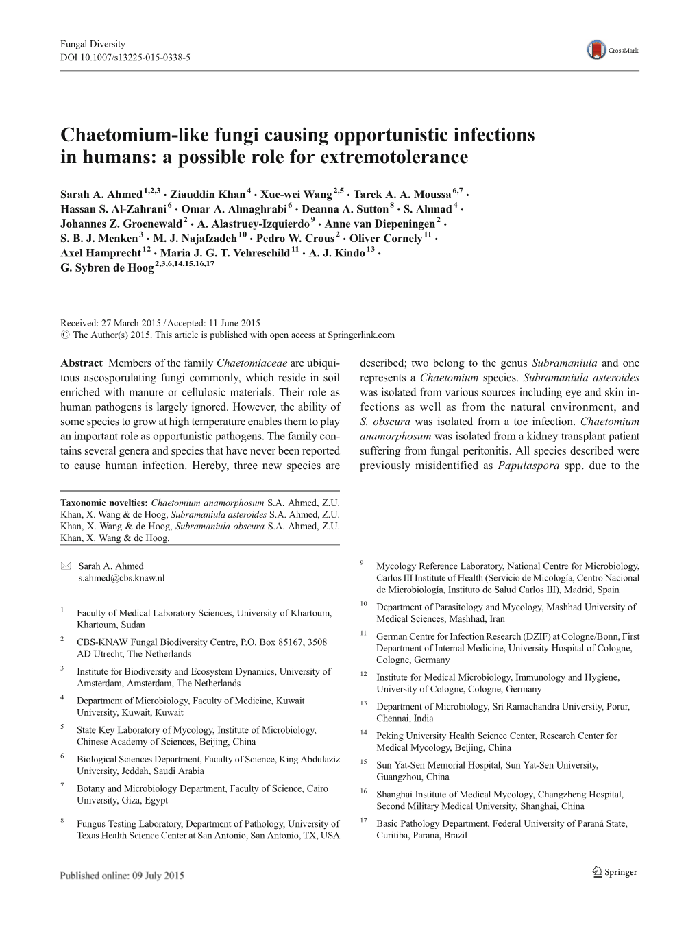 Chaetomium-Like Fungi Causing Opportunistic Infections in Humans: a Possible Role for Extremotolerance