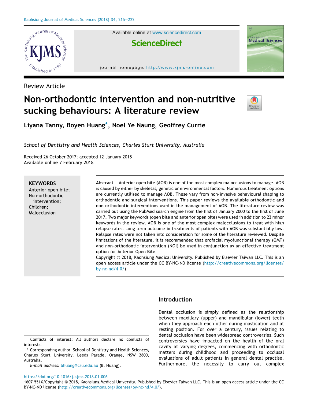 Non-Orthodontic Intervention and Non-Nutritive Sucking Behaviours: a Literature Review