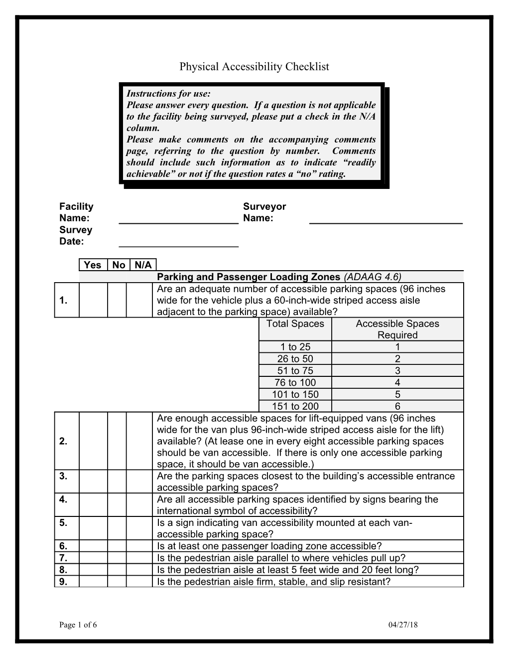 Physical Accessibility Checklist