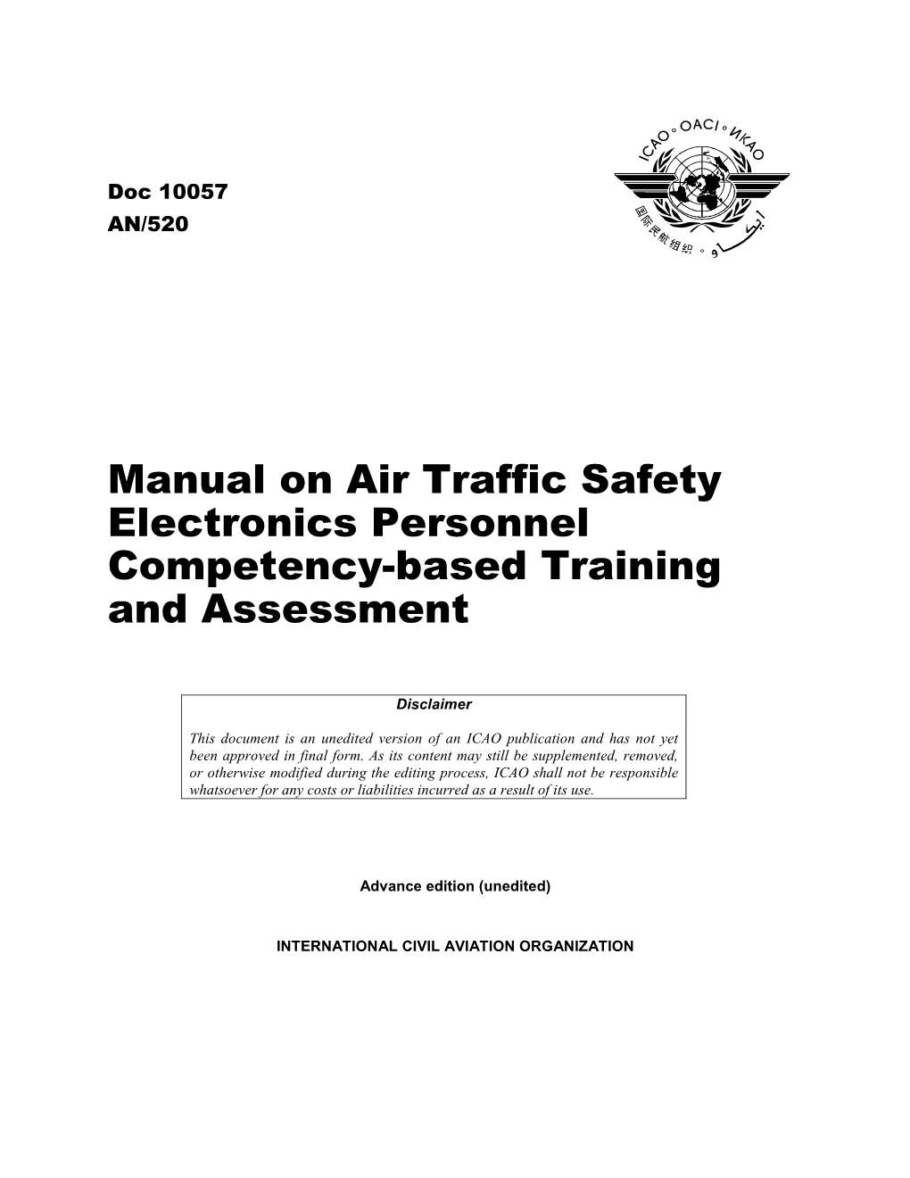 Manual on Air Traffic Safety Electronics Personnel Competency-Based Training and Assessment
