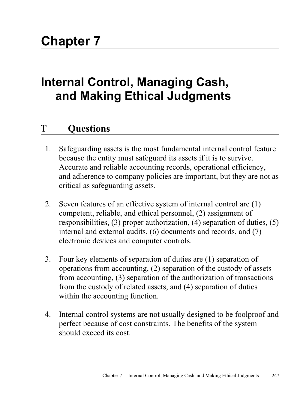 Internal Control, Managing Cash, and Making Ethical Judgments