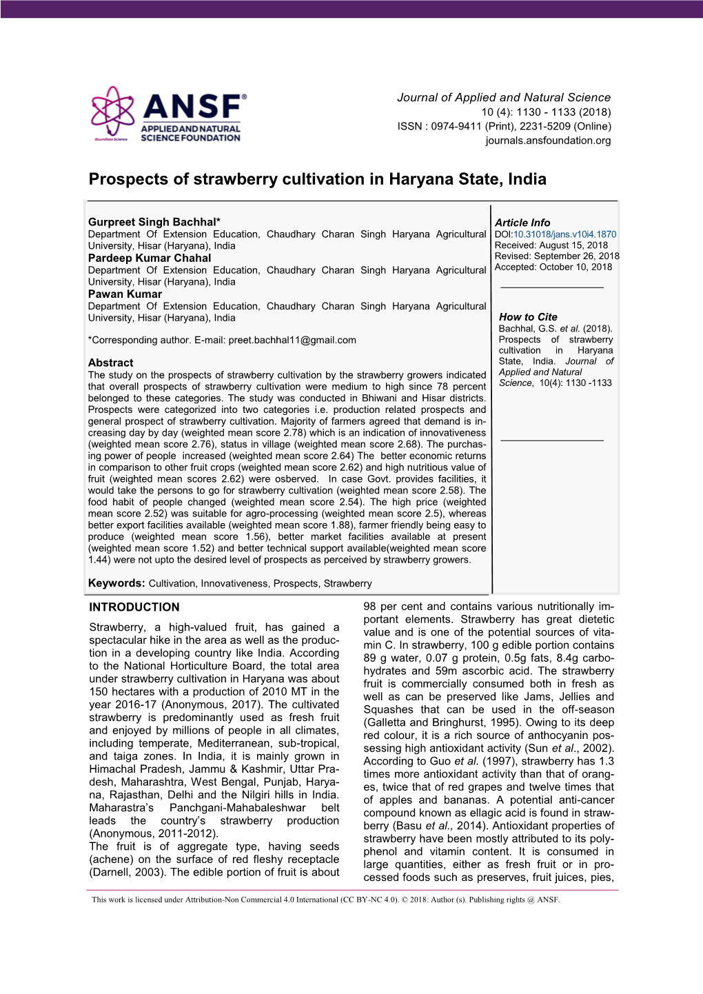 Prospects of Strawberry Cultivation in Haryana State, India