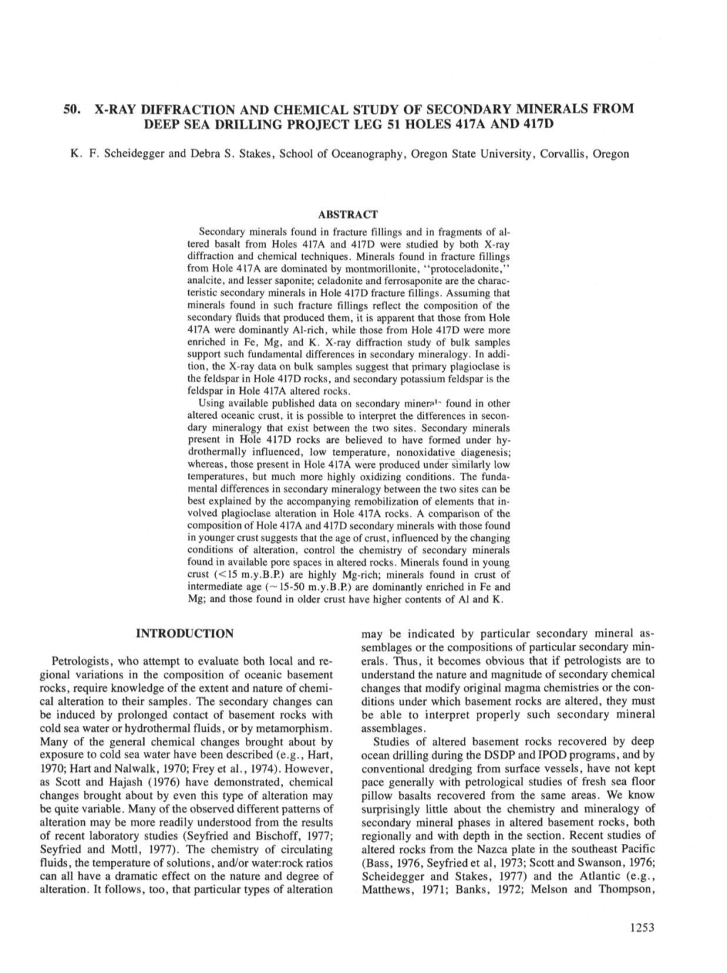 50. X-Ray Diffraction and Chemical Study of Secondary Minerals from Deep Sea Drilling Project Leg 51 Holes 417A and 417D