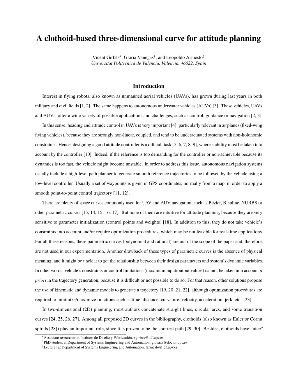 A Clothoid-Based Three-Dimensional Curve for Attitude Planning