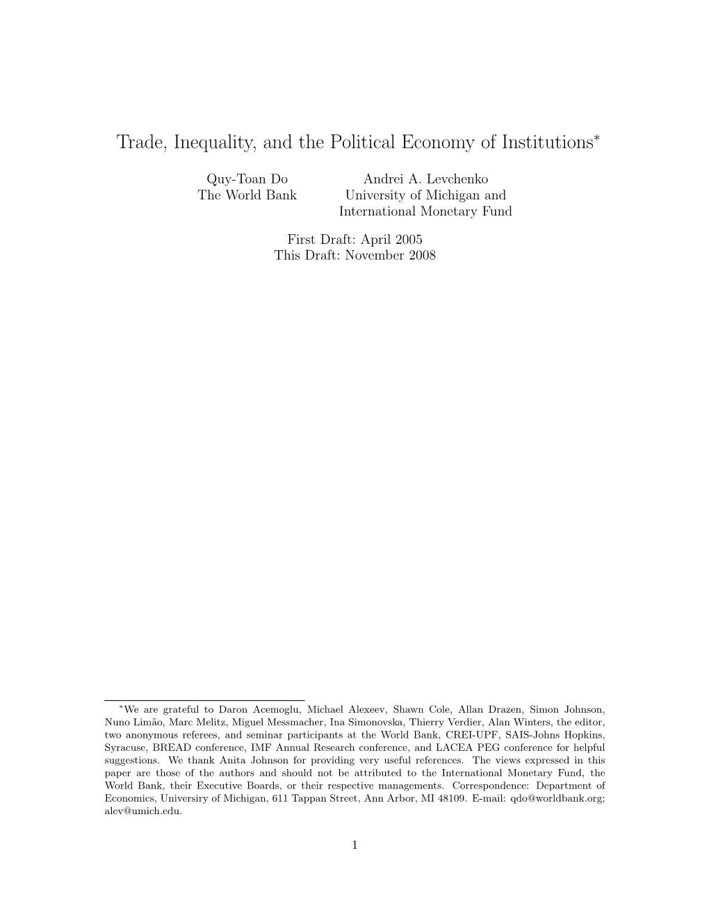 Trade, Inequality, and the Political Economy of Institutions∗