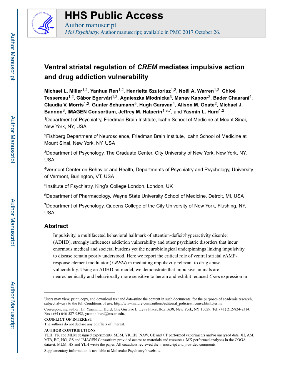 Ventral Striatal Regulation of CREM Mediates Impulsive Action and Drug Addiction Vulnerability