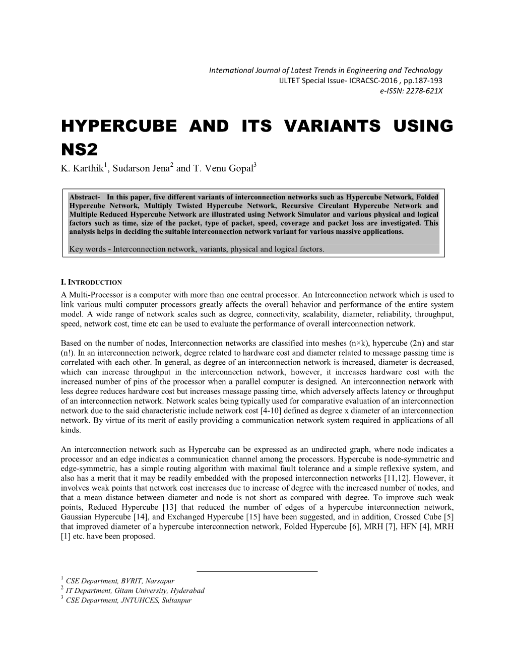 Hypercube and Its Variants Using Ns2